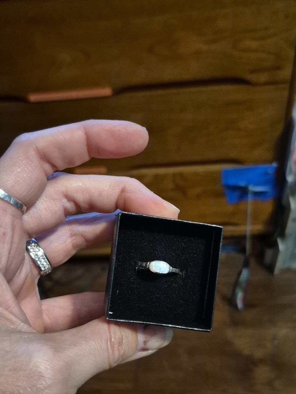 Sterling Silver Opal Marquise Ring - White Opal